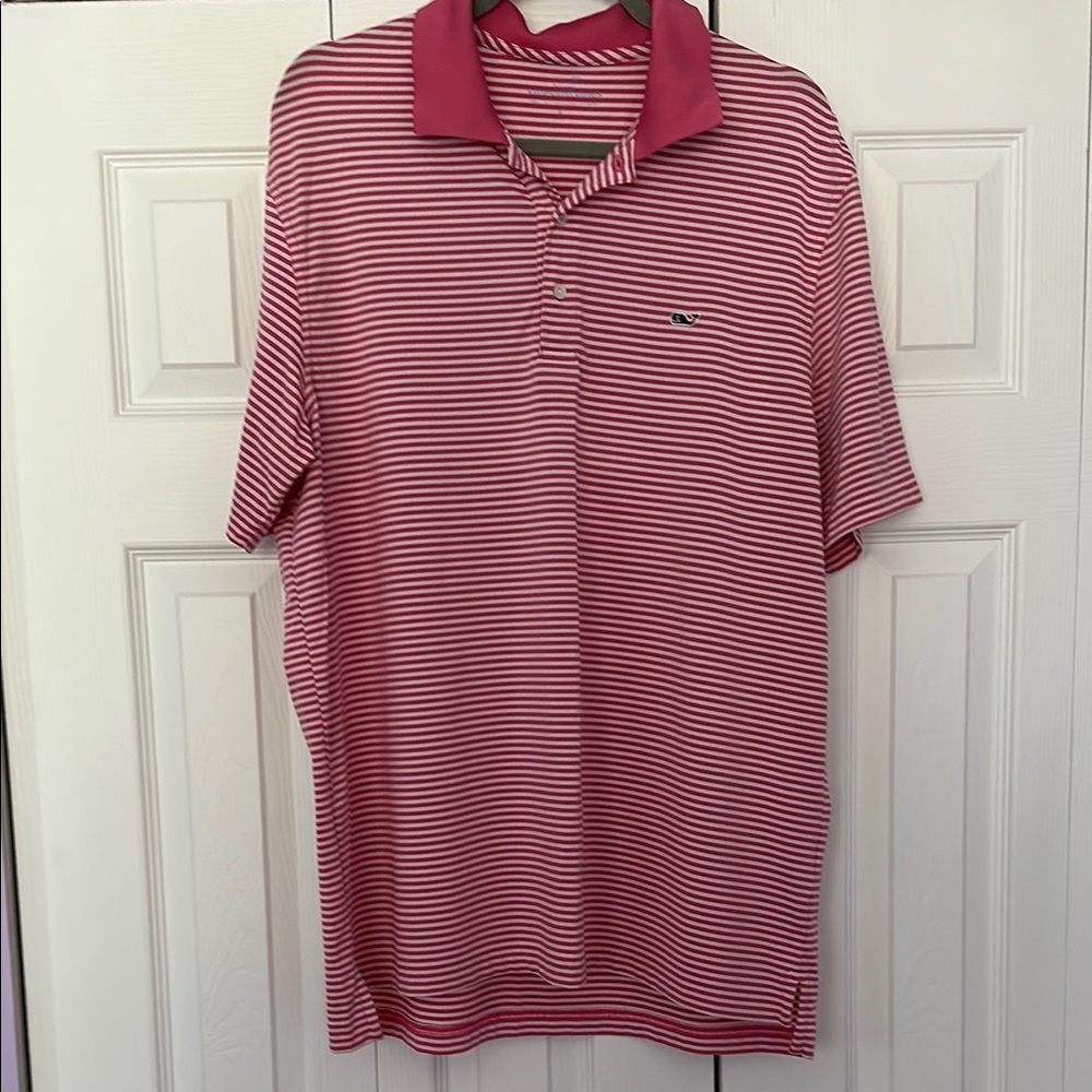 Vineyard Vines Men's Pink Striped Polo Shirt